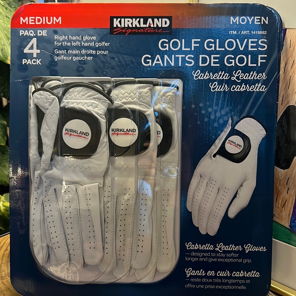 Kirkland Signature Golf Gloves - RIGHT HAND - Size Medium - Pack of 4